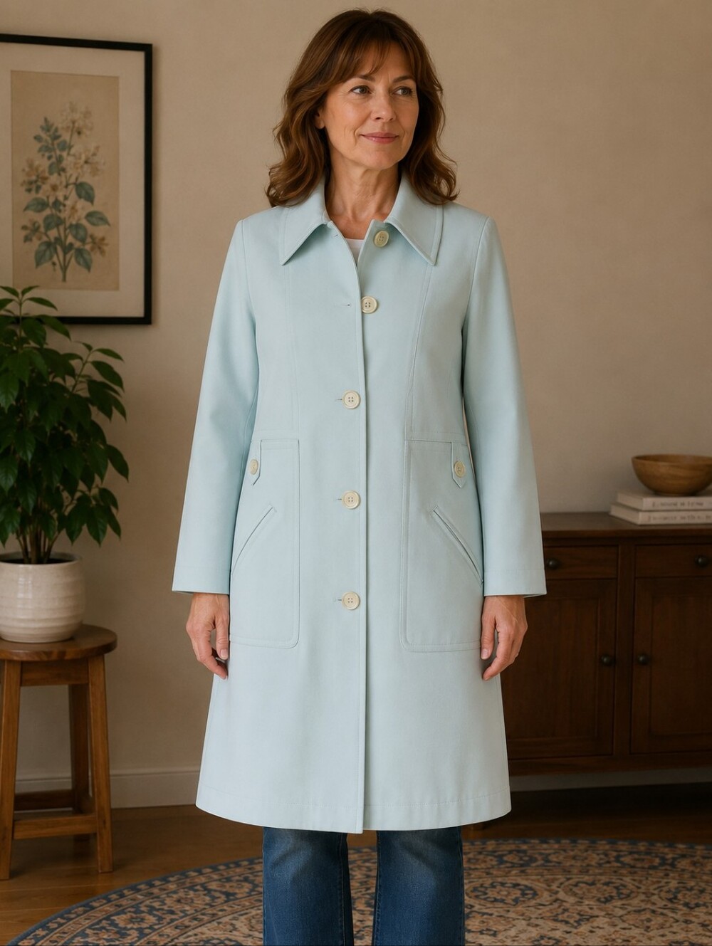 Vintage 70s Misty Harbor Powder Blue Raincoat A-Line Trench Coat USA 16P (M/L)